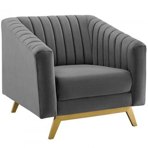 Modern Grey Velvet Lounge Chair Corby