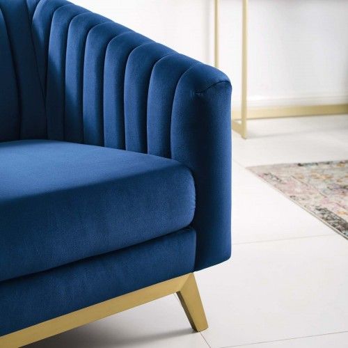 Modern Navy Blue Velvet Lounge Chair Corby
