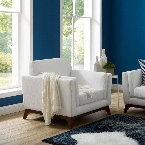 Modern White Fabric Lounge Armchair Ester