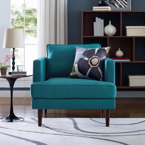 Modern Teal Blue Fabric Lounge Chair Hug