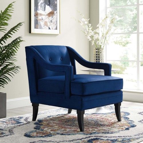 Mid-century Modern Navy Blue Velvet Lounge Chair Clover