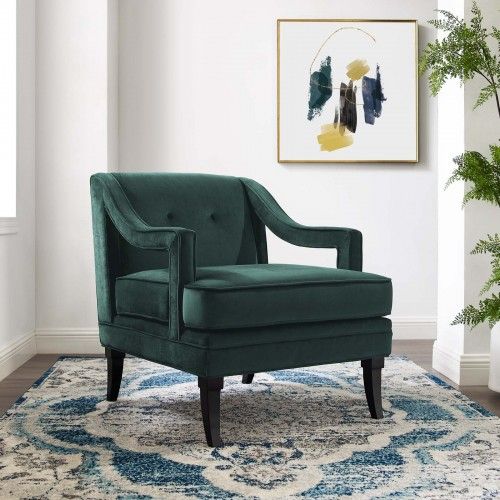 Mid-century Modern Green Velvet Lounge Chair Clover