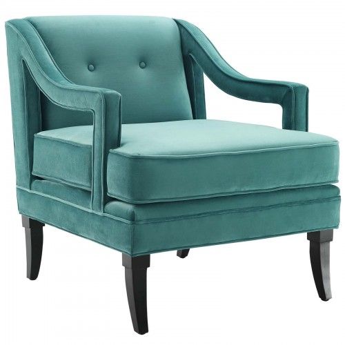Mid-century Modern Teal Blue Velvet Lounge Chair Clover