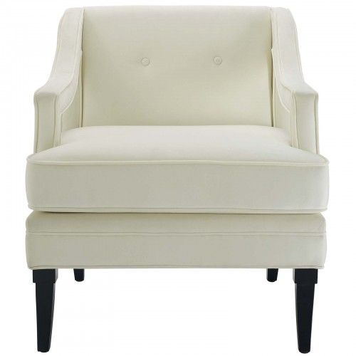 Mid-century Modern Ivory Velvet Lounge Chair Clover