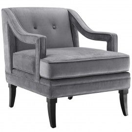 Mid-century Modern Grey Velvet Lounge Chair Clover