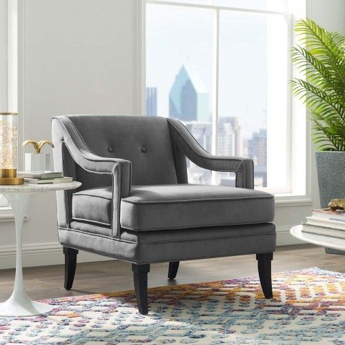 Mid-century Modern Grey Velvet Lounge Chair Clover