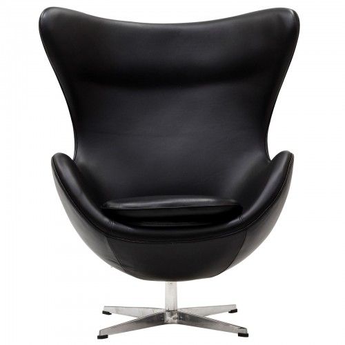 Modern Black leather swivel lounge Chair inspired by Arne Jacobsen Egg chair design
