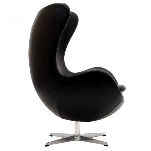 Modern Black leather swivel lounge Chair inspired by Arne Jacobsen Egg chair design