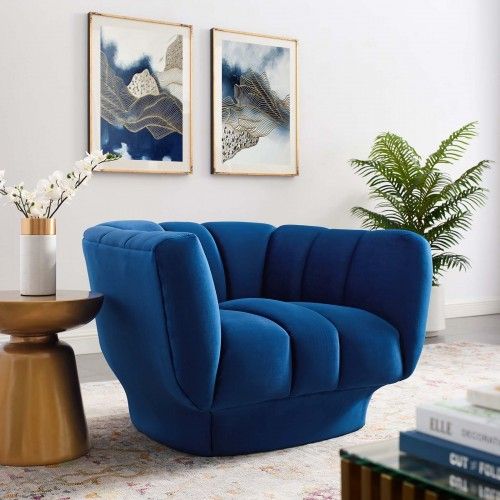 Modern Navy Blue Velvet Fabric Club Chair Duke