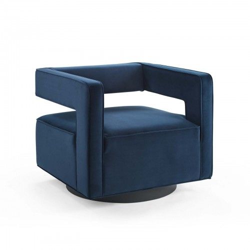 Modern Blue Velvet Swivel Lounge Chair Flight