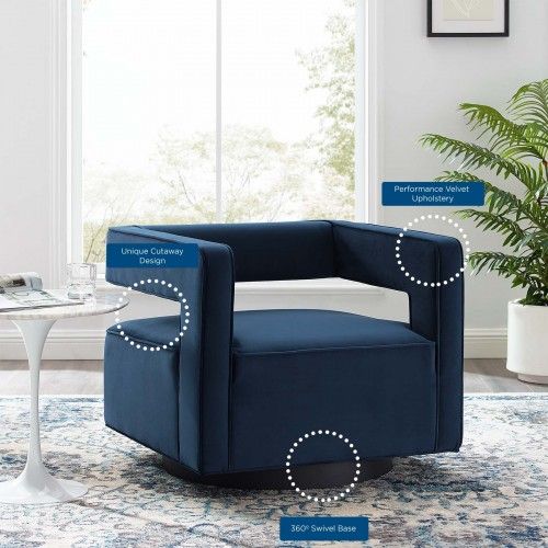 Modern Blue Velvet Swivel Lounge Chair Flight
