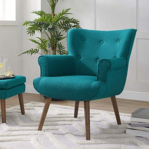 Mid-Century Modern Teal Blue Fabric Lounge Chair Nino