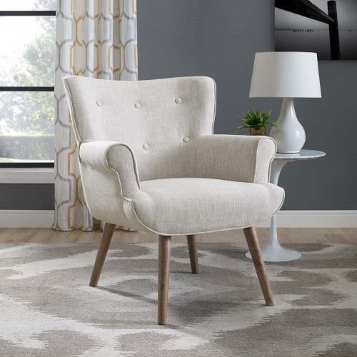 Mid-Century Modern Beige Fabric Lounge Chair Nino