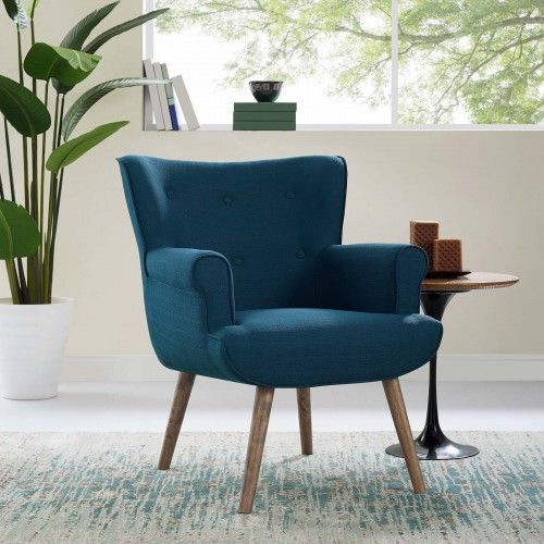 Mid-Century Modern Azure Blue Fabric Lounge Chair Nino