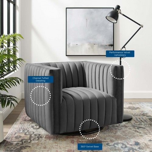 Modern Grey Velvet Swivel Lounge Chair Lund