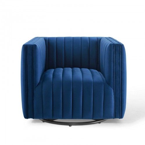 Modern Navy Blue Velvet Swivel Lounge Chair Lund