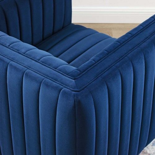 Modern Navy Blue Velvet Swivel Lounge Chair Lund