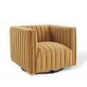 Modern Cognac Velvet Swivel Lounge Chair Lund