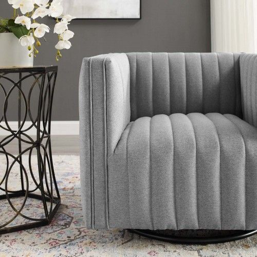 Modern Light Grey Fabric Swivel Lounge Chair Lund