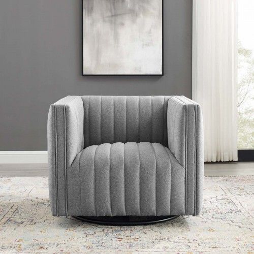 Modern Light Grey Fabric Swivel Lounge Chair Lund