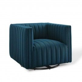 Modern Azure Blue Fabric Swivel Lounge Chair Lund