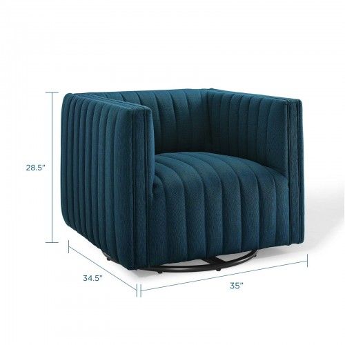 Modern Azure Blue Fabric Swivel Lounge Chair Lund