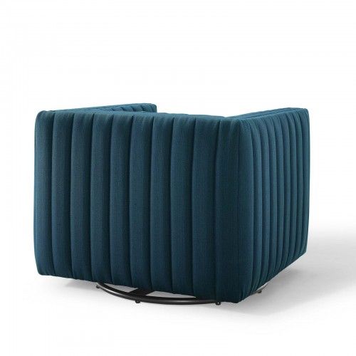 Modern Azure Blue Fabric Swivel Lounge Chair Lund