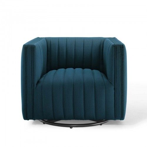 Modern Azure Blue Fabric Swivel Lounge Chair Lund