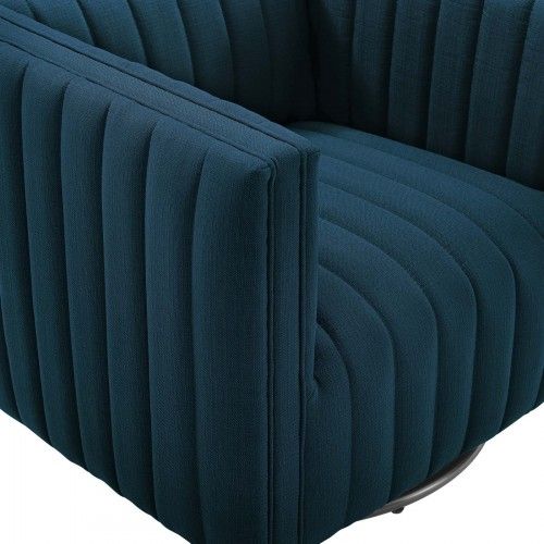 Modern Azure Blue Fabric Swivel Lounge Chair Lund