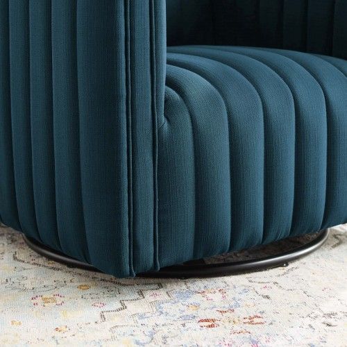 Modern Azure Blue Fabric Swivel Lounge Chair Lund