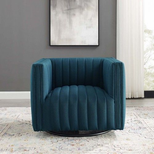 Modern Azure Blue Fabric Swivel Lounge Chair Lund