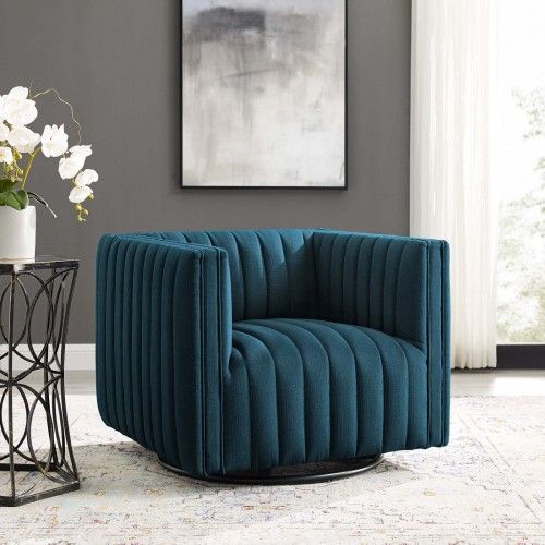 Modern Azure Blue Fabric Swivel Lounge Chair Lund