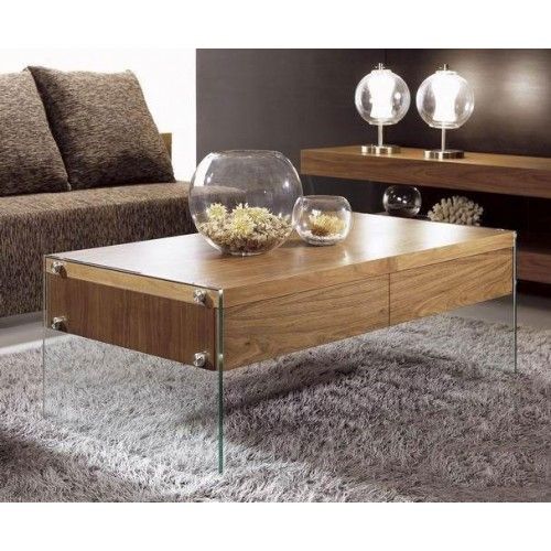 Modern walnut rectangular floating coffee table Ako