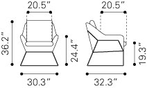lounge chair Lincoln dimensions